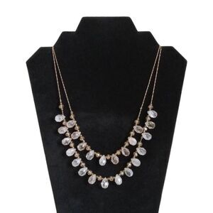 Vintage White & Gold Plastic Beaded Double Strand Lightweight Statement Necklace